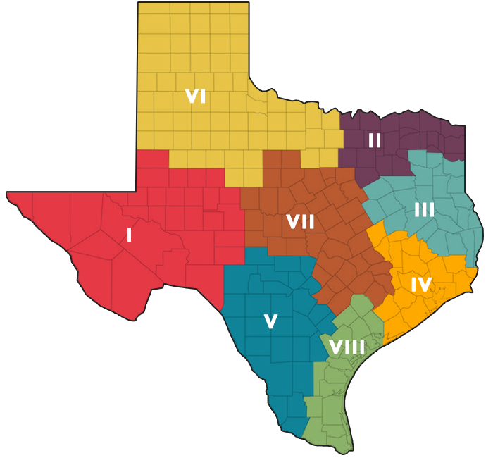 Texas Map with Game Warden Regions